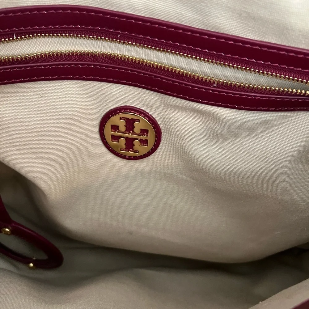 Tory Burch Burgundy Patent Leather Tote Structured Work Bag